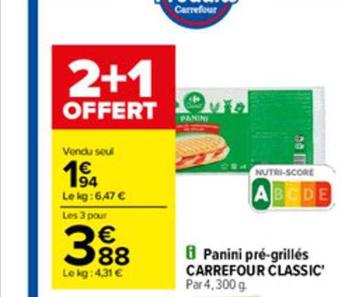panini pré-grillés carrefour classic'