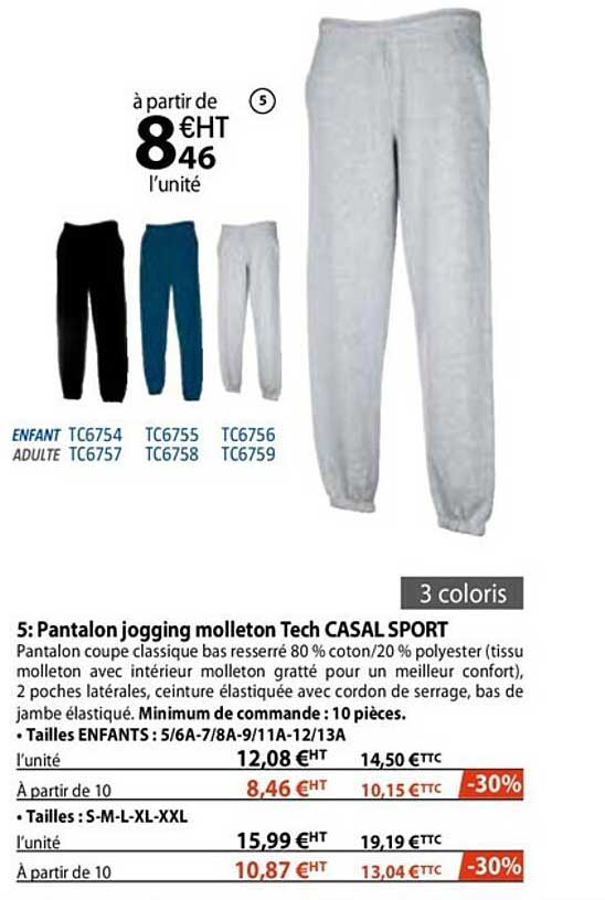 Pantalon Jogging Molleton Tech Casal Sport
