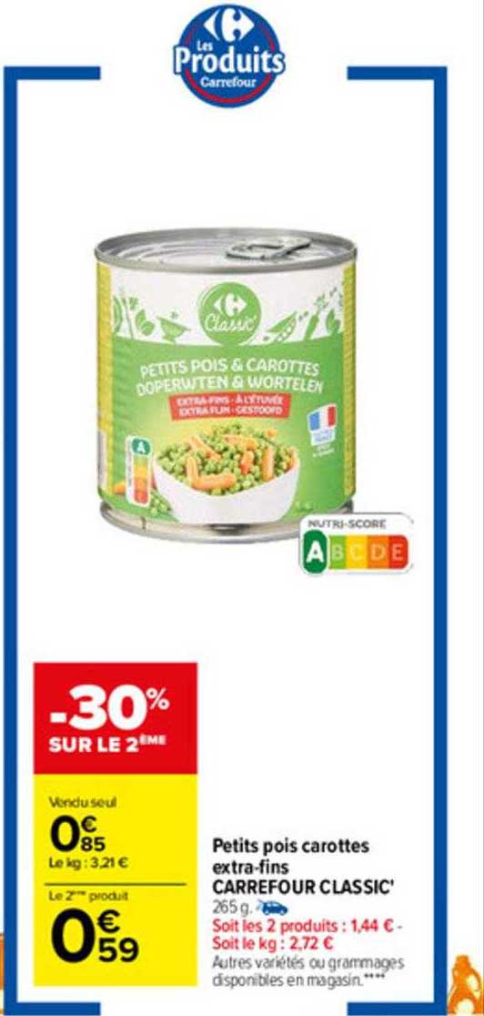 petits pois carottes extra-fins carrefour classic'