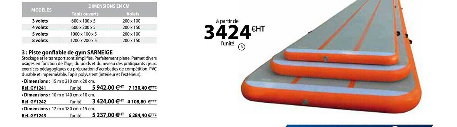 piste gonflable de gym sarneige