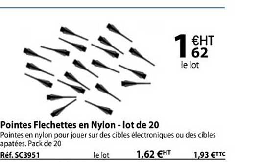 pointes fléchettes en nylon - lot de 20