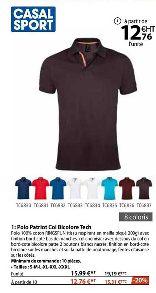 polo patriot col bicolore tech