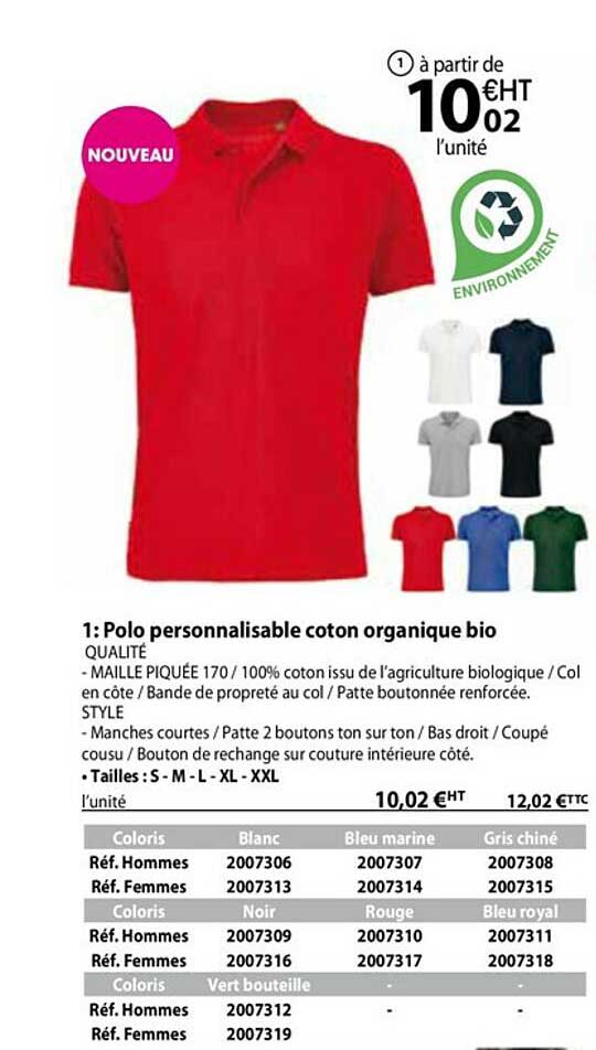 polo personnalisable coton organique bio