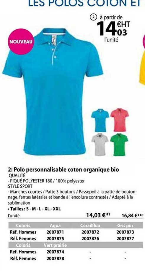 polo personnalisable coton organique bio