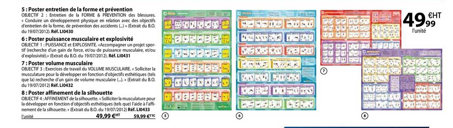 poster entretien de la forme et prévention, poster puissance musculaire et explosivité, poster volume musculaire, poster affinement de la silhouette