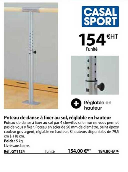 poteau de danse à fixer au sol, réglable en hauteur