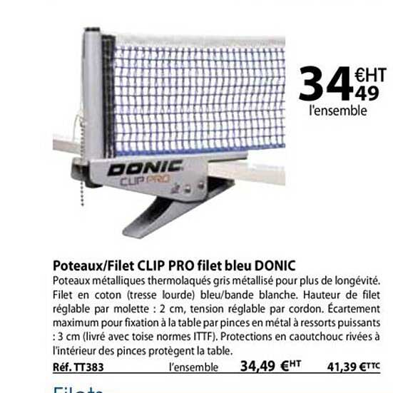 poteaux - filet clip pro filet bleu donic