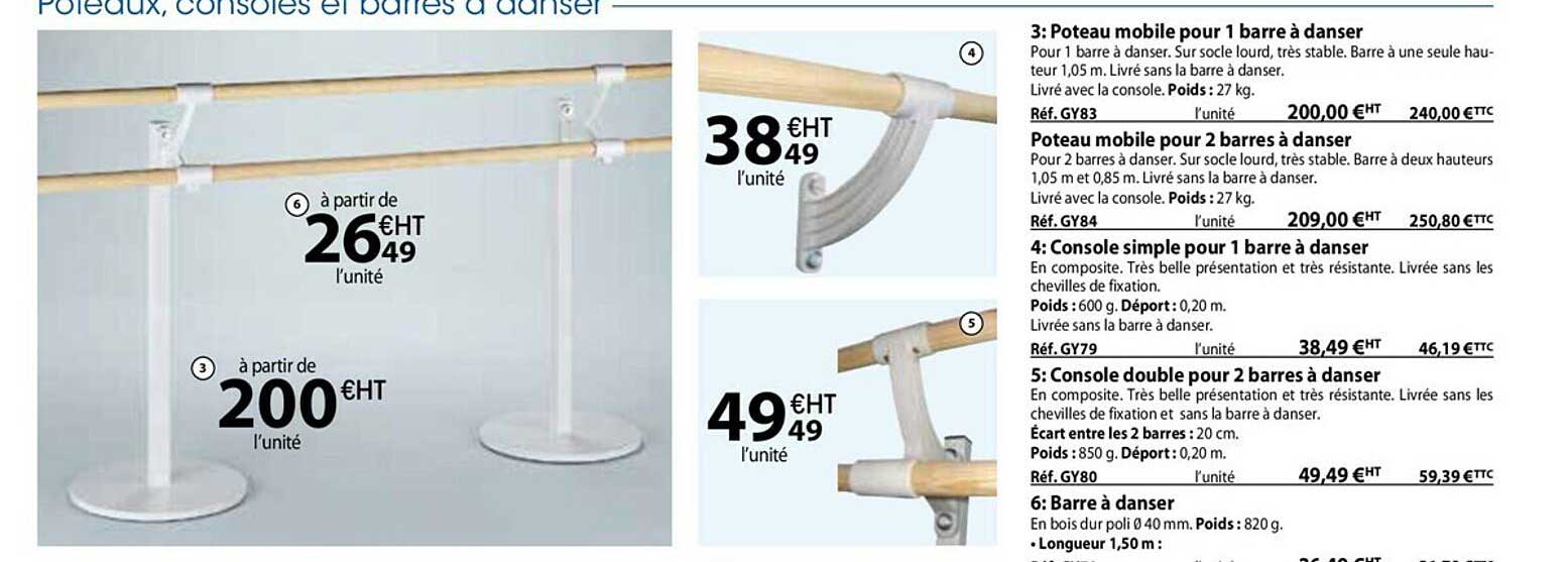 poteaux, consoles et barres à danser