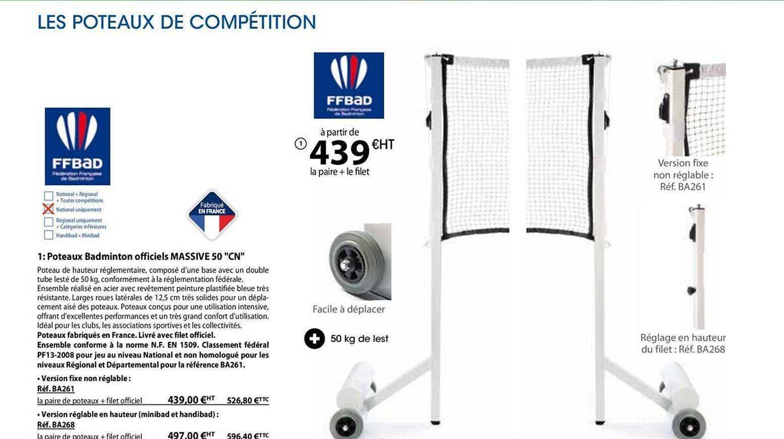 Poteaux Badminton Officiels Massive 50 Cn