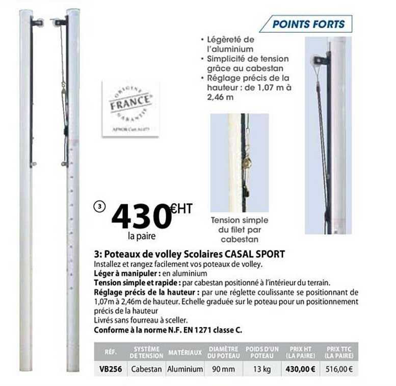 poteaux de volley scolaires casal sport
