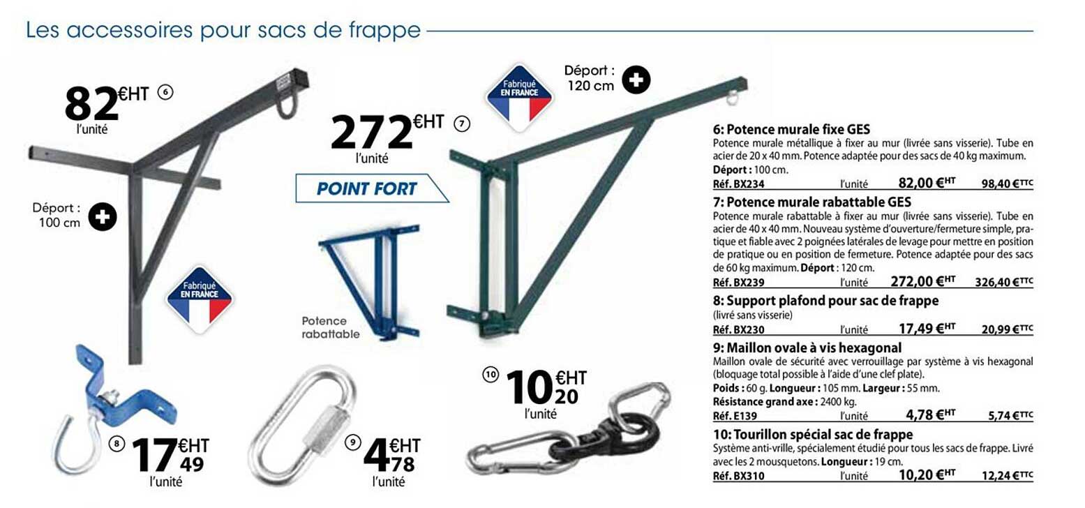 Potence Murale Fixe Ges, Potence Murale Rabattable Ges, Support Plafond Pour Sac De Frappe, Maillon Ovale Ovale à Vis Hexagonal, Tourillon Spécial Sac De Frappe