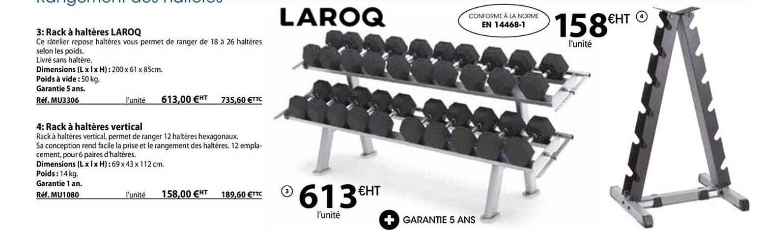 rack à haltères laroq, rack à haltères vertical