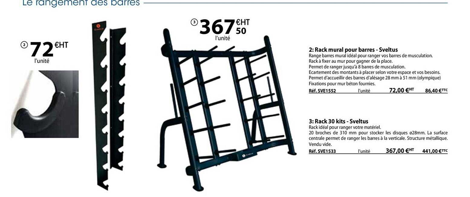 rack mural pour barres - sveltus, rack 30 kits - sveltus