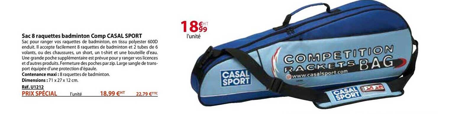 sac 8 raquettes badminton comp casal sport