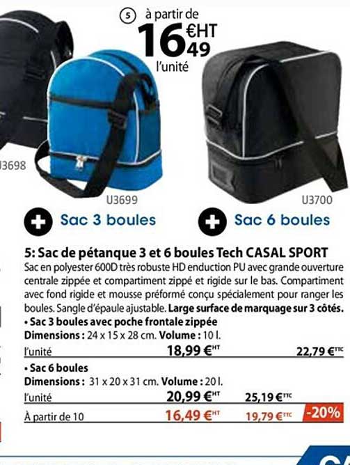 Sac De Pétanque 3 Et 6 Boules Tech Casal Sport