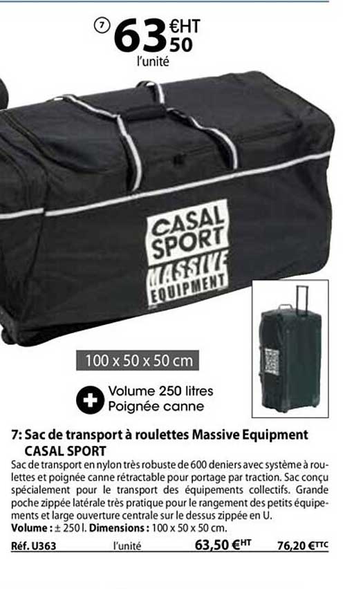 sac de transport à roulettes massive equipment casal sport