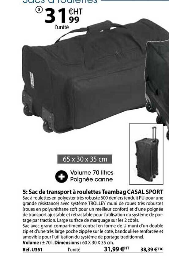 sac de transport à roulettes teambag casal sport