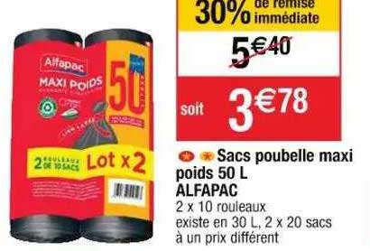 Sacs Poubelle Maxi Poids 50 L Alfapac