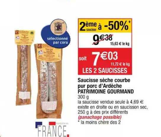 saucisse sèche courbe pur porc d'ardèche patrimoine gourmand