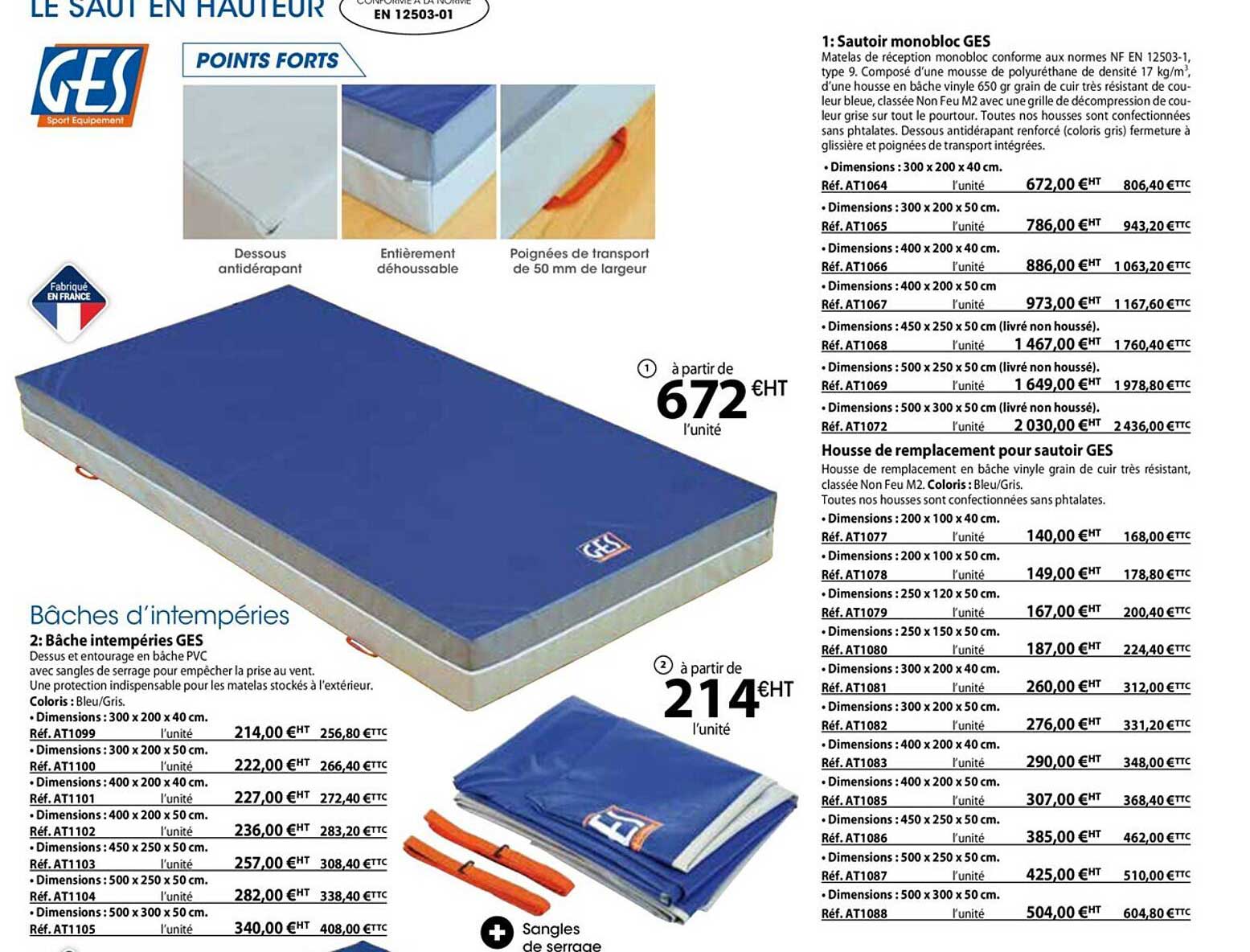 sautoir monobloc ges, bâche intempéries ges
