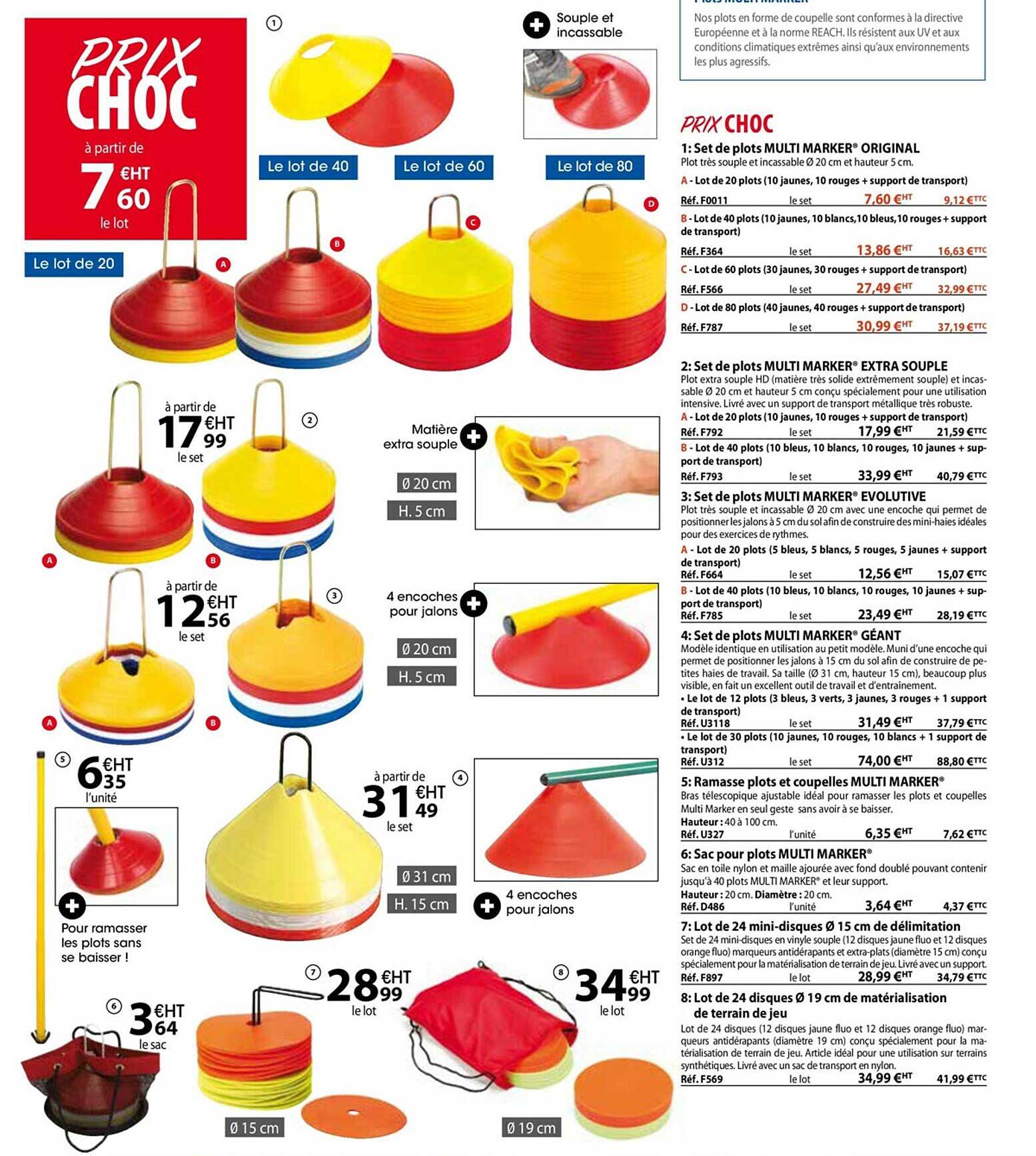 set de plots multi marker original, set de plots multi marker extra souple, set de plots multi marker evolutive, set de plots multi marker géant, ramasse plots et coupelles multi marker, sac pour plot