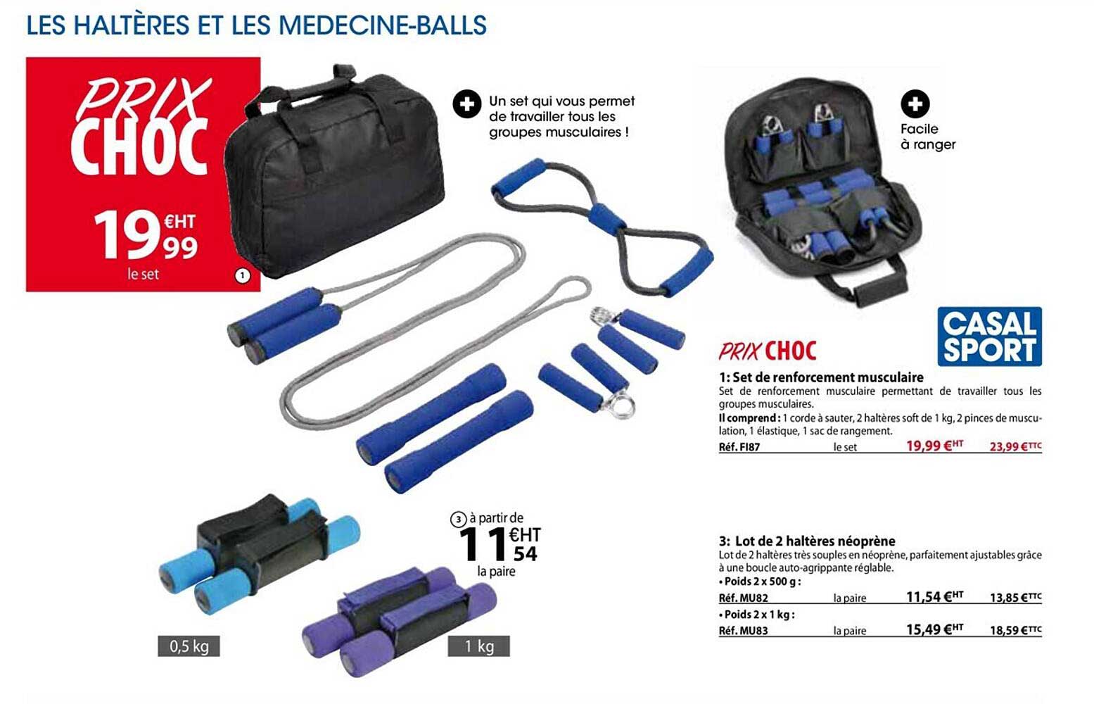 set de renforcement musculaire, lot de 2 haltères néoprène