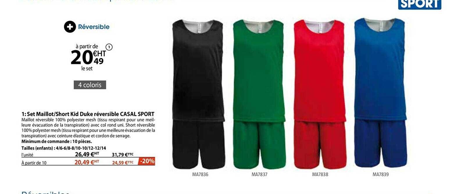 set maillot - short kid duke réversible casal sport