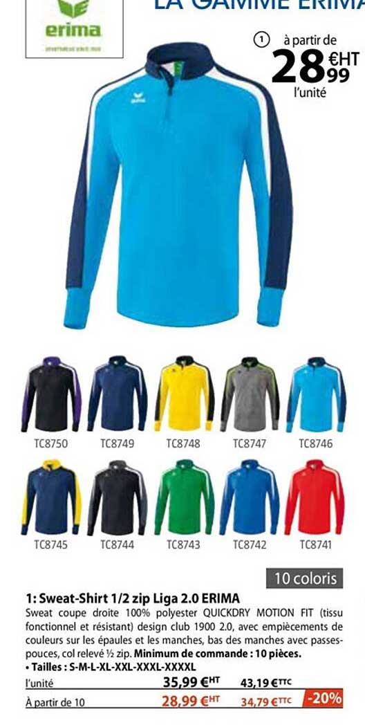sweat-shirt 1-2 zip liga 2.0 erima