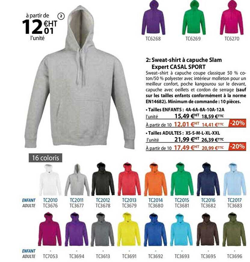 sweat-shirt à capuche slam expert casal sport