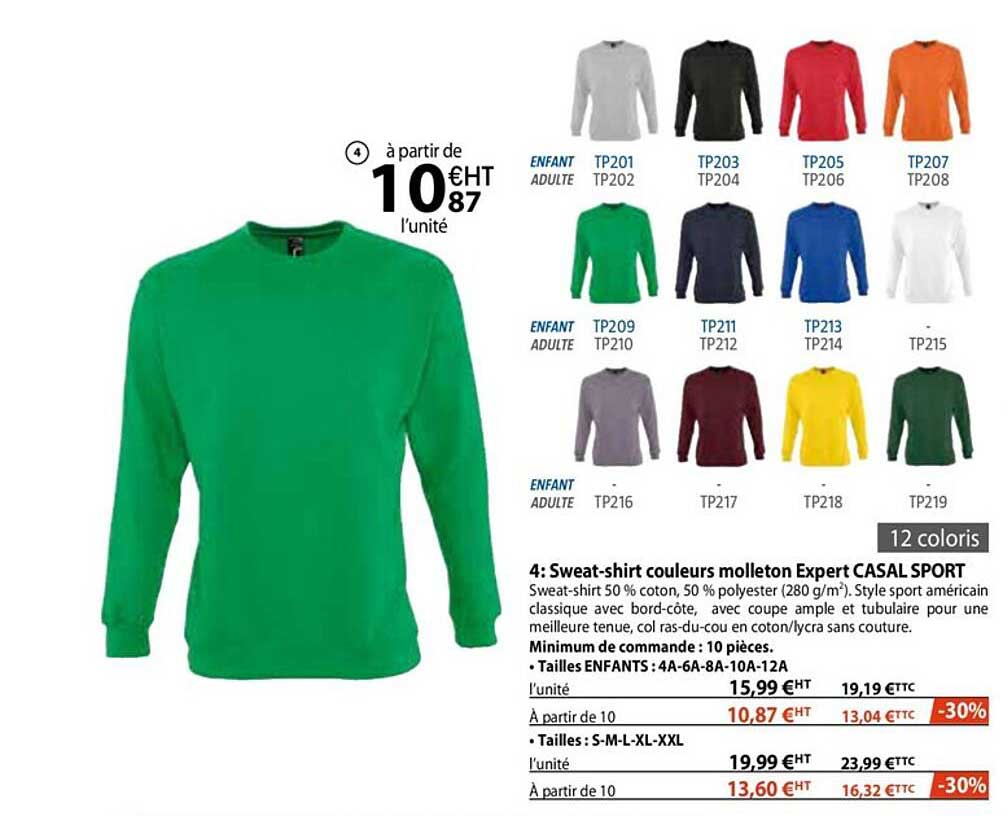 sweat-shirt couleurs molleton expert casal sport