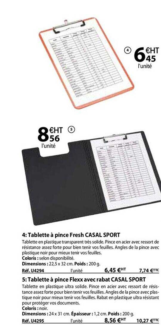 Tablette à Pince Fresh Casal Sport, Tablette à Pince Flexx Avec Rabat Casal Sport