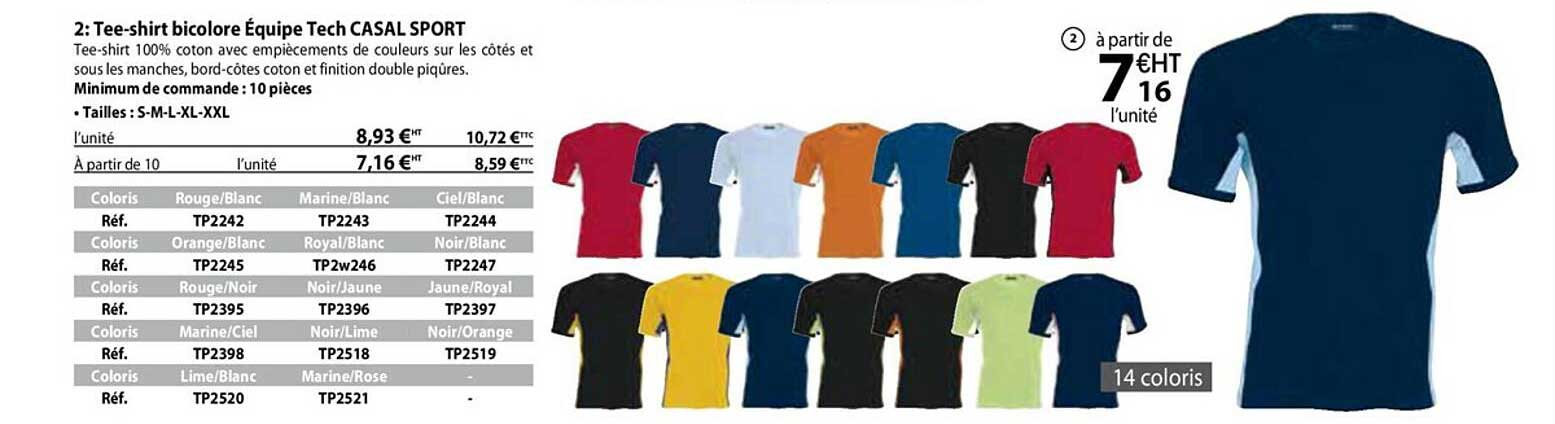 tee-shirt bicolore équipe tech casal sport