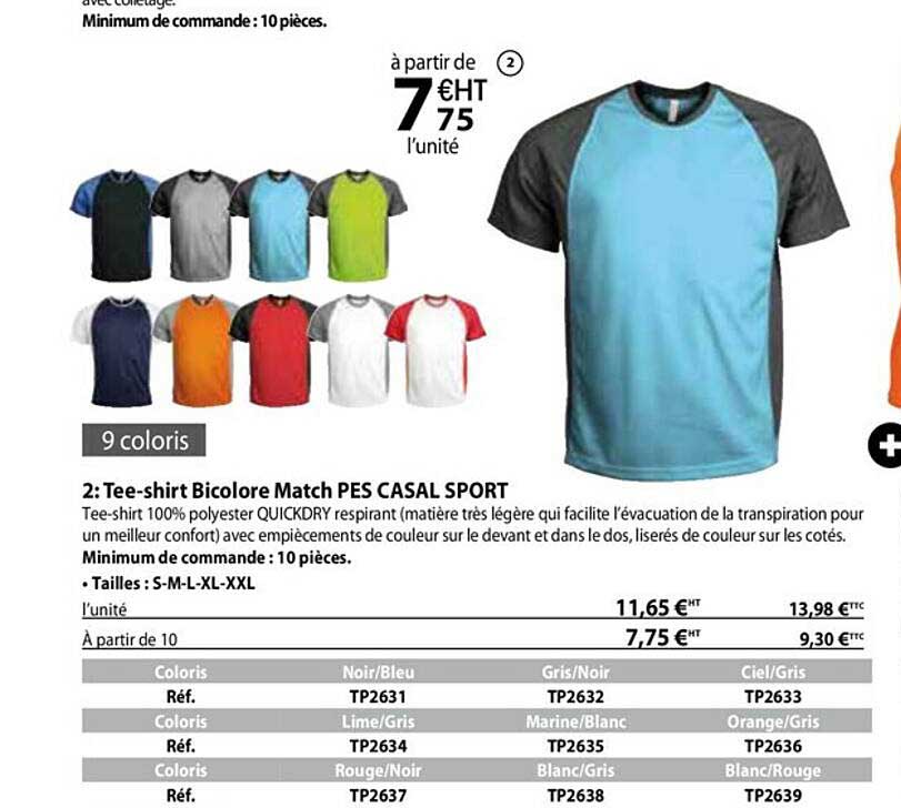 tee-shirt bicolore match pes casal sport