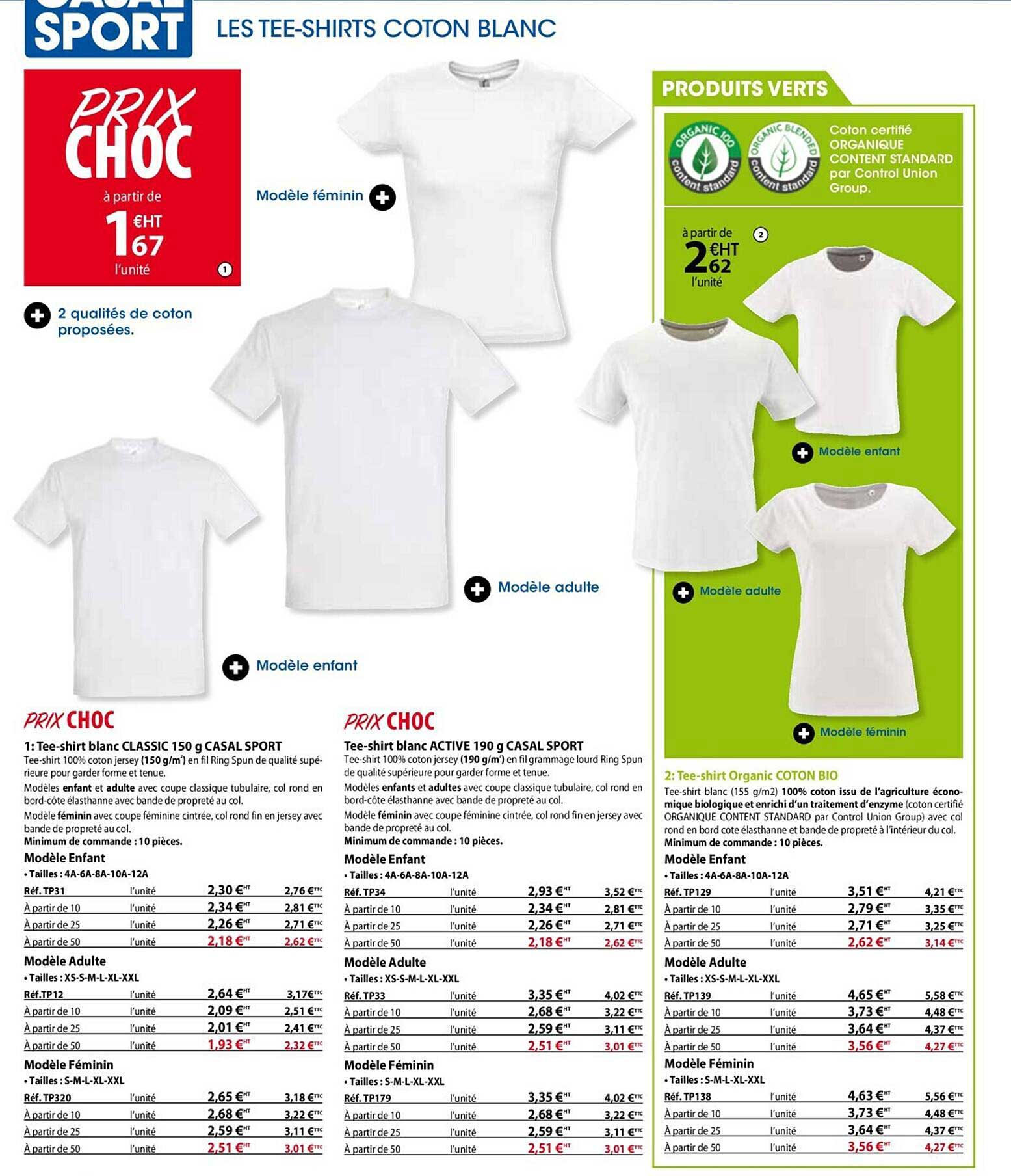 tee-shirt classic 150 g casal sport , tee-shirt active 190g casal sport