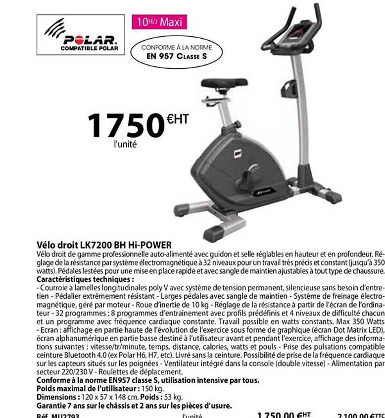 vélo droit lk7200 bh hi-power