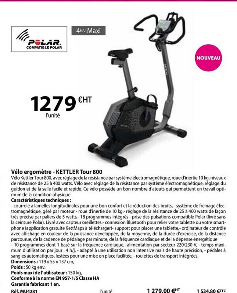 vélo ergomètre - kettler tour 800