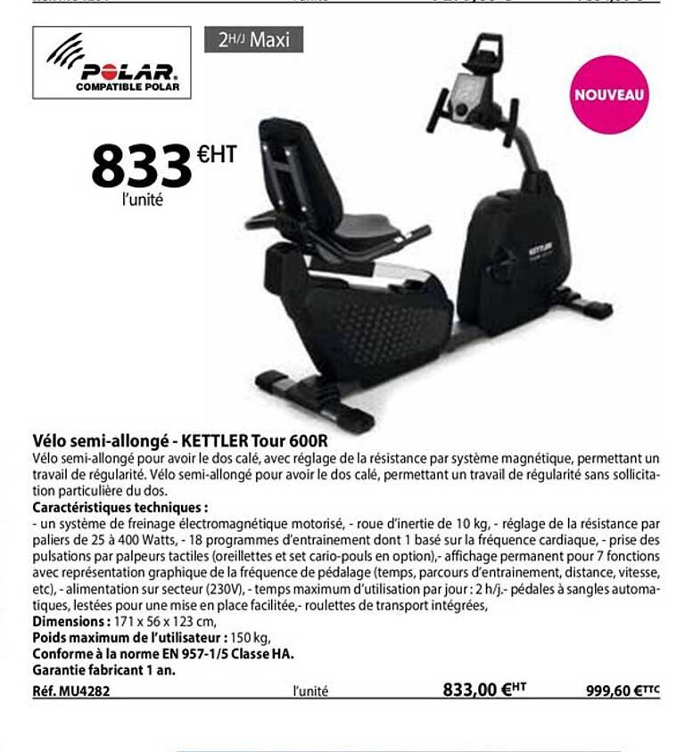 vélo semi-allongé - kettler tour 600r