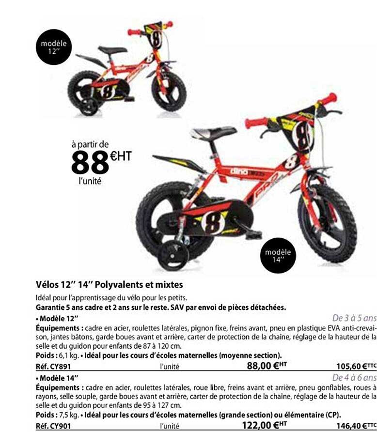 vélos 12" 14" polyvalents et mixtes