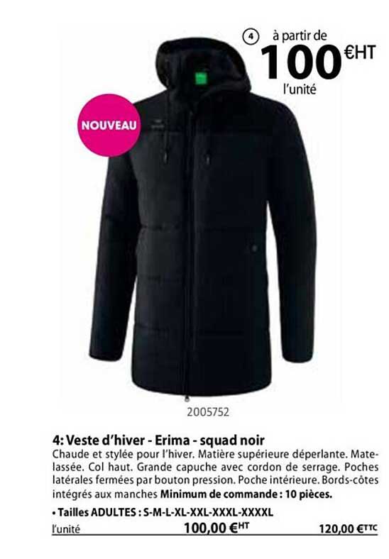 veste d'hiver - erima - squad noir
