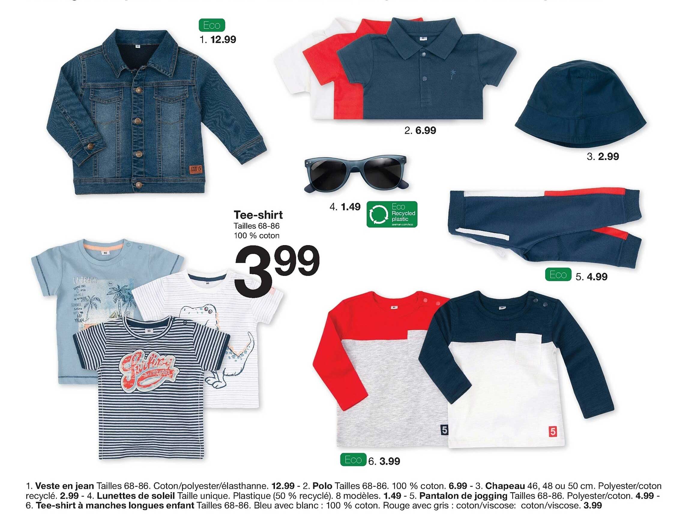 veste en jean, polo, chapeau, lunettes de soleil, pantalon de jogging, tee-shirt à manches longues enfant