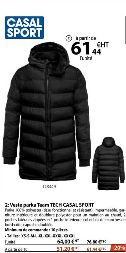 veste parka team tech casal sport