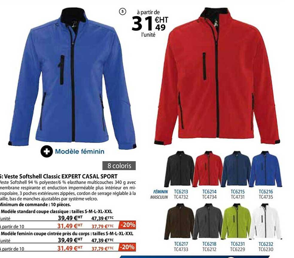 veste softshell classic expert casal sport