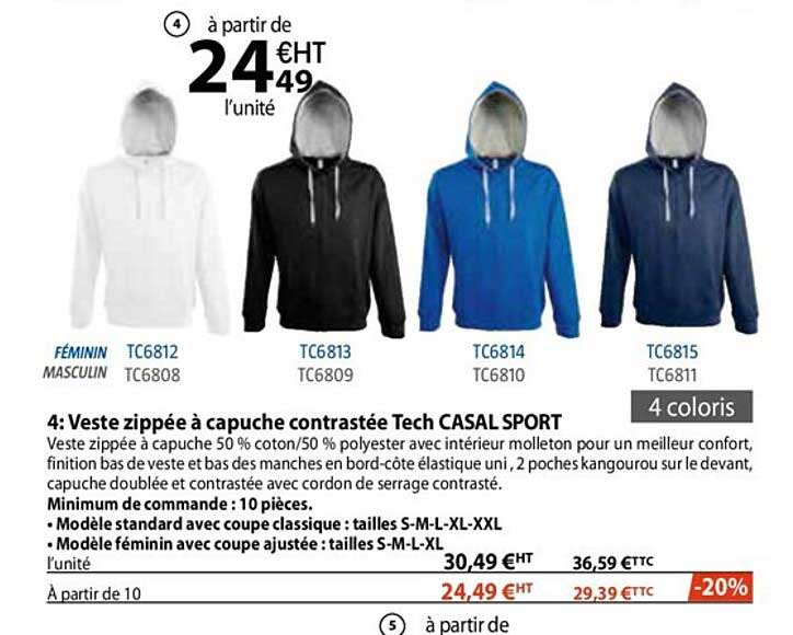 veste zippée à capuche contrastée tech casal sport