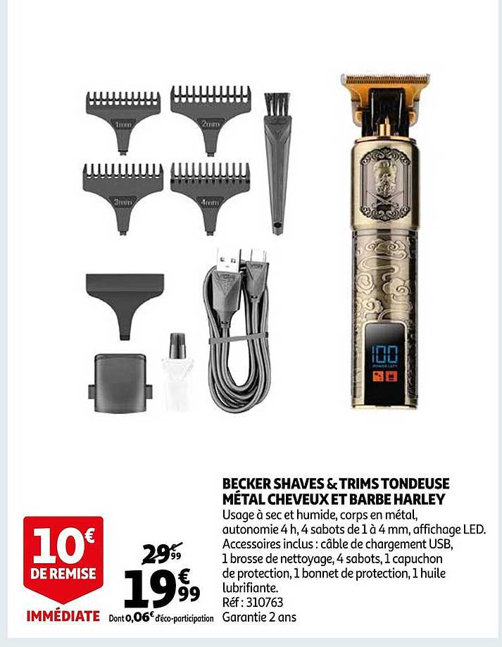 becker shaves & trims tondeuse métal cheveux et barbe harley