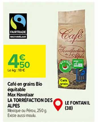 Café En Grains Bio équitable Max Havelaar La Torréfaction Des Alpes