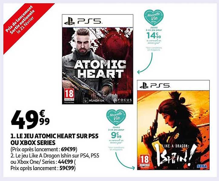 le jeu atomic heart sur ps5 ou xbox series , le jeu like a dragon ishin ps4, ps5 ou xbox one - series