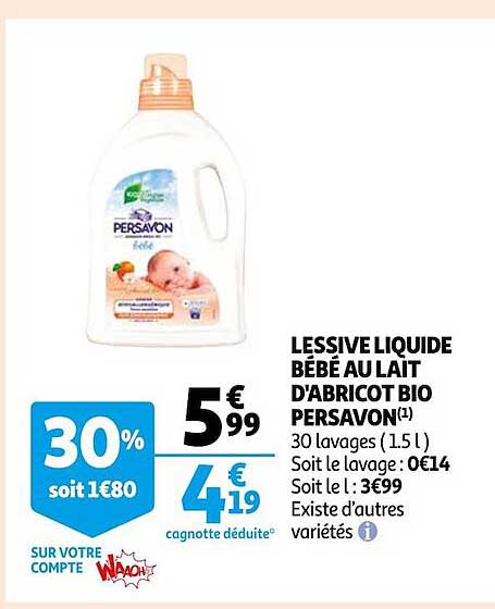 lessive liquide bébé au lait d'abricot bio persavon