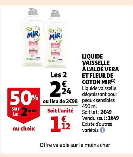 liquide vaisselle à l'aloé vera et fleur de coton mir