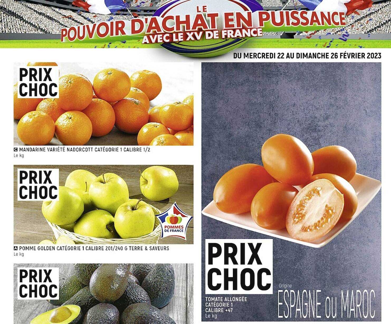 mandarine variété nadorcott, pomme golden, tomate allongée