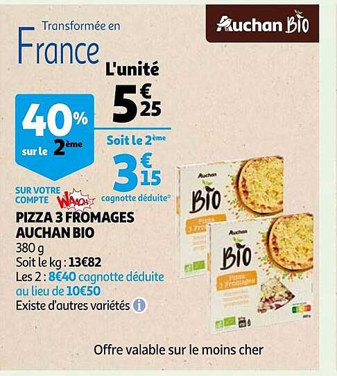 Pizza 3 Fromages Auchan Bio